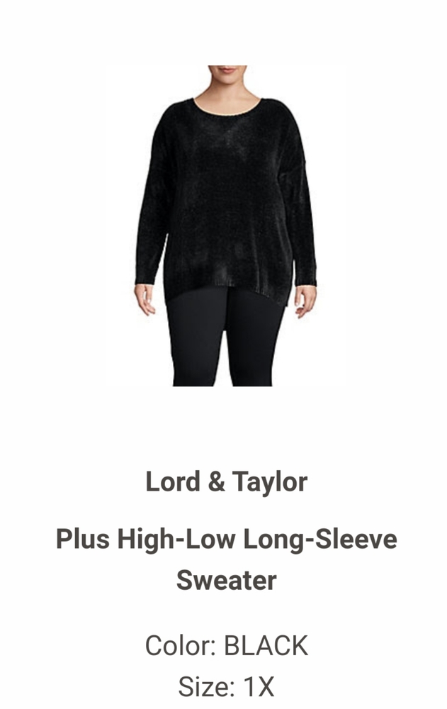 Lord & Taylor Black plus size high low sweater